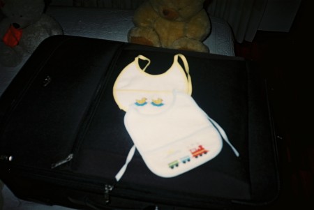 Babetes em ponto de cruz com comboio e patinhos