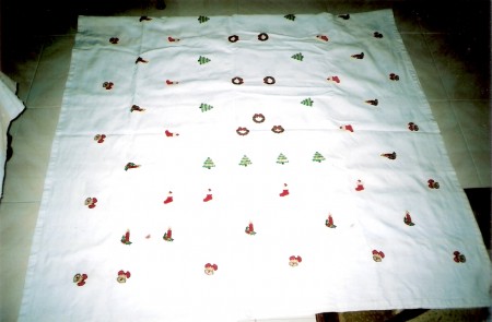 Toalha de natal bordada á mão