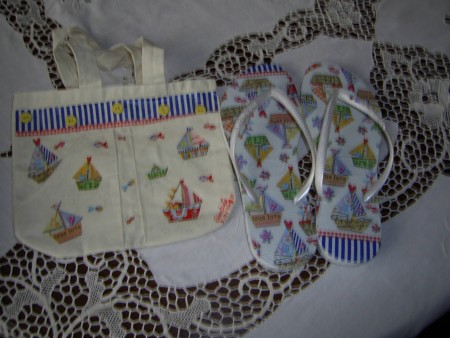 Conjunto de praia feito em decoupage de guardanapo